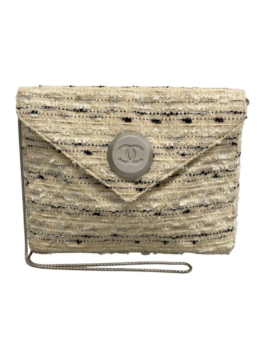 Chanel Shoulder Bag Quilted Beige Silver Multi Chain